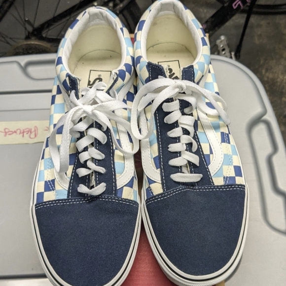 Rare EUC Vans Old Skool Blue Topaz Checkered Canvas Skate Shoes - Size 10 - Picture 3 of 8